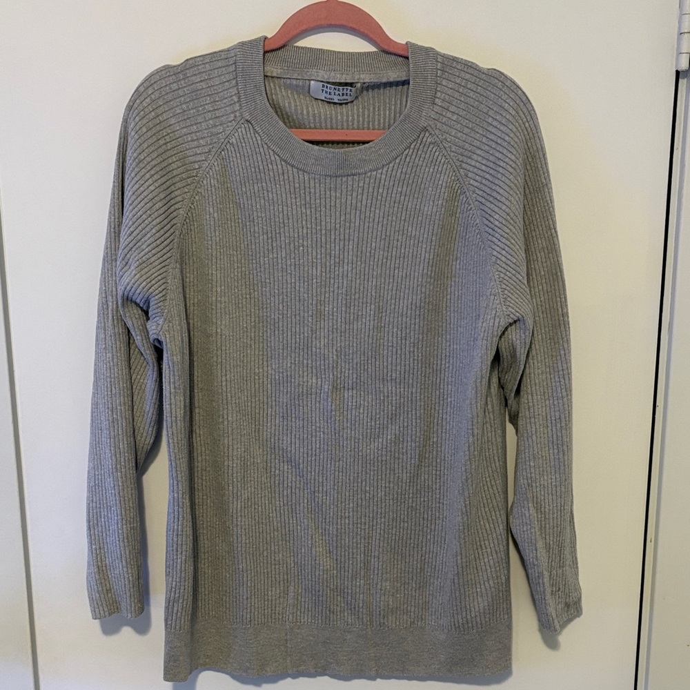 Brunette the Label Grey Crewneck Ribbed Sweater